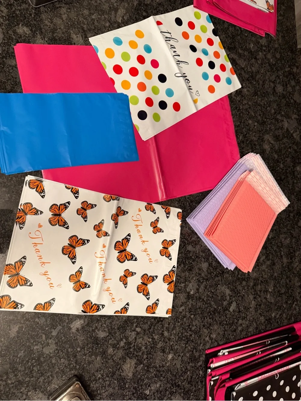 Bundle of 35 Poly & Bubble Mailers Assorted Sizes & Colors Butterfly & Dot Set